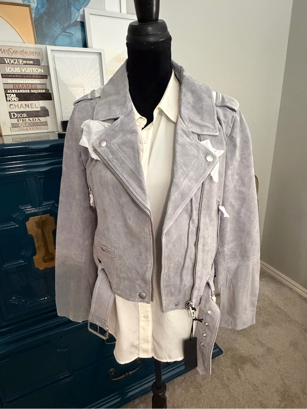 BlankNYC Light Gray Suede Leather Moto Jacket, NWT, size large - Picture 4 of 8